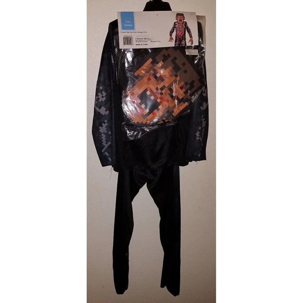 NEW Pixel Zombie Halloween Costume Boys Small 4-6 Shirt Pants Mask Gloves